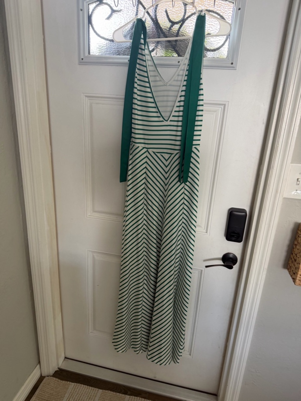 Striped V-Neck Green and White Maxi Dress